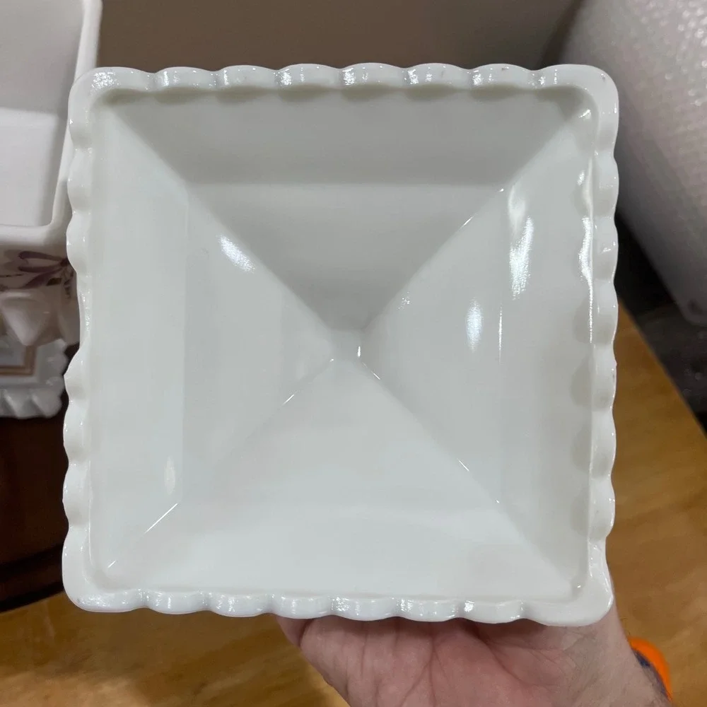 Vtg Westmoreland Milk Glass Pedestal Candy Dish Hand Painted Roses Gold Trim 10